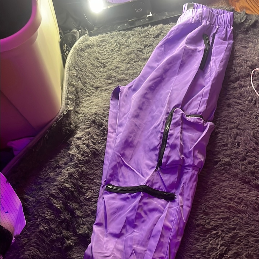 SHEIN Purple Joggers Shiny Moisture-Wicking Sweatpants